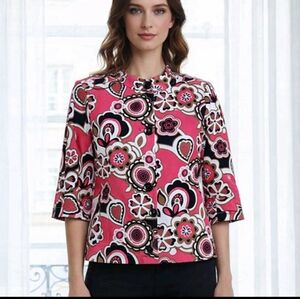 Madison Floral print Double Stitched Jacket Cotton Pink Black Sz S